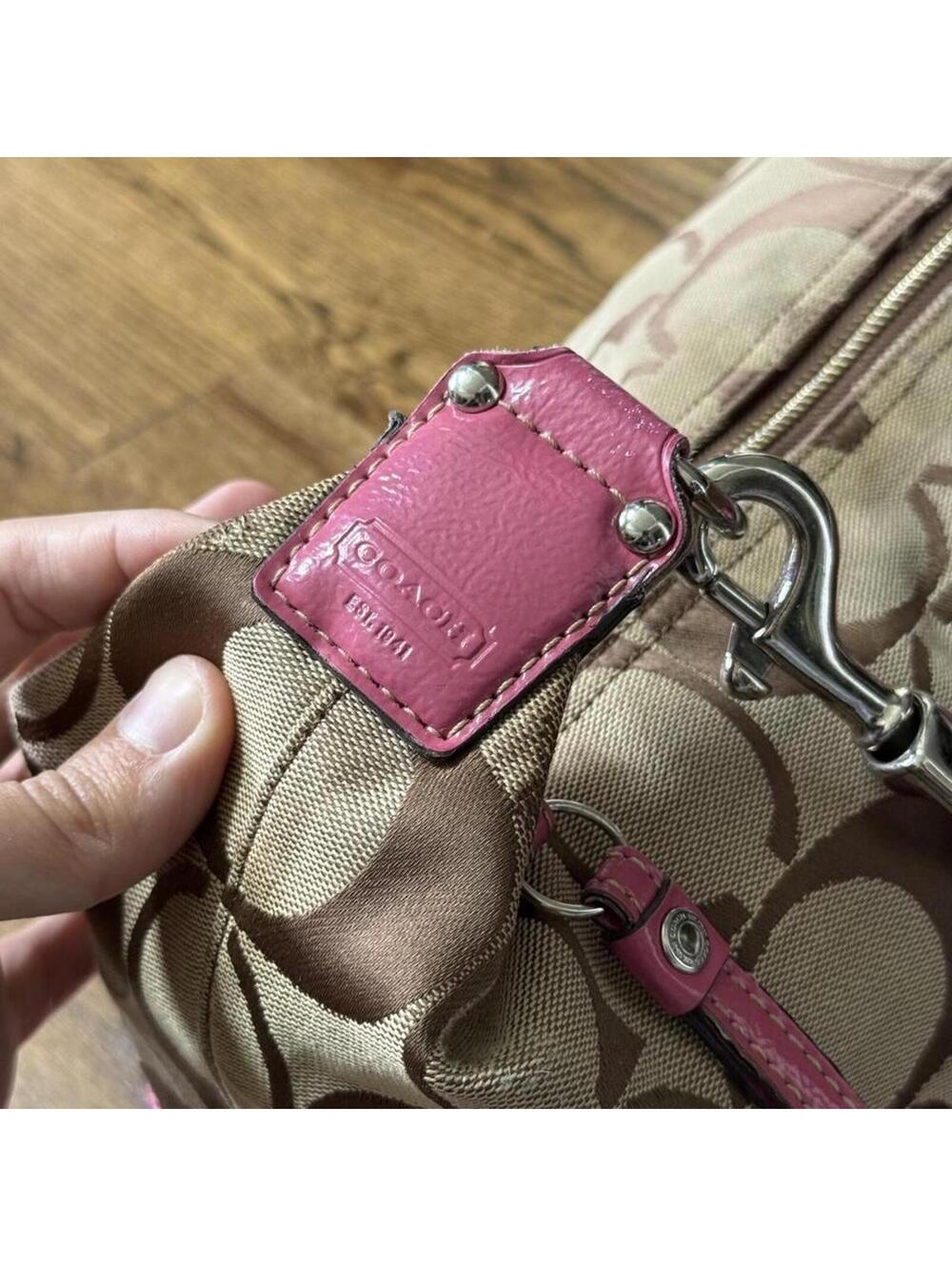 💖👜 Coach Signature Stripe Shoulder Bag Y2K Pink Canvas Purse - Picture 3 of 8